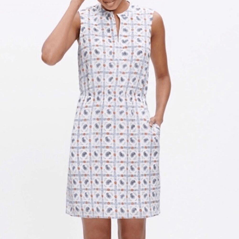 MADEWELL Silk Nora Picnic Paisley Sleeveless Dress White Pockets Women 4 V Neck